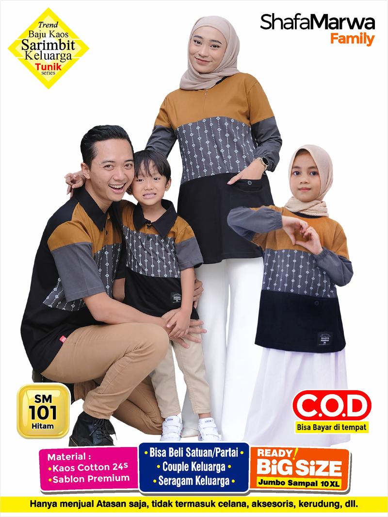 Product Introduction of Shafamarwa Kaos set Couple Keluarga Baju Atasan Tunik Sarimbit Family rekomendasi Lebaran Ayah Ibu Wanita dan Anak Cowok Cewek SM101 Hitam Muslim Pasangan Dewasa Katun 1