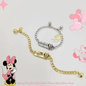 GELANG CUSTOM NAMA ANAK KARAKTER MOTIF MINNIE MOUSE GOLD DAN SILVER MURAH