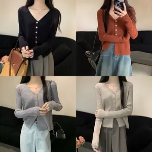 [LOVELITE] Stella Doff Gold Buttons Ribs Soft Knit Top | Atasan Knit Wanita | Atasan V Neck Wanita | Atasan Korea Wanita | Blouse Feminim Wanita | Knitwear Cardigan Kancing Panjang