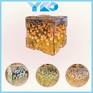 YKO Lampu Tulip Malam Kubus Rubik tulip malam lampu led awan kamar aesthetic Lampu malam DIY buatan tangan tulip malam lampu led