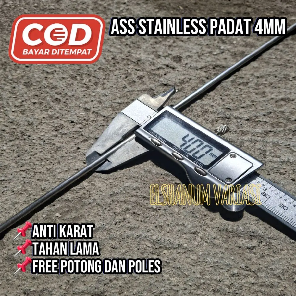 As stainless padat (tidak berlubang) 4mm panjang 30-100cm/stenlis anti karat/stainless padat tanpa lubang