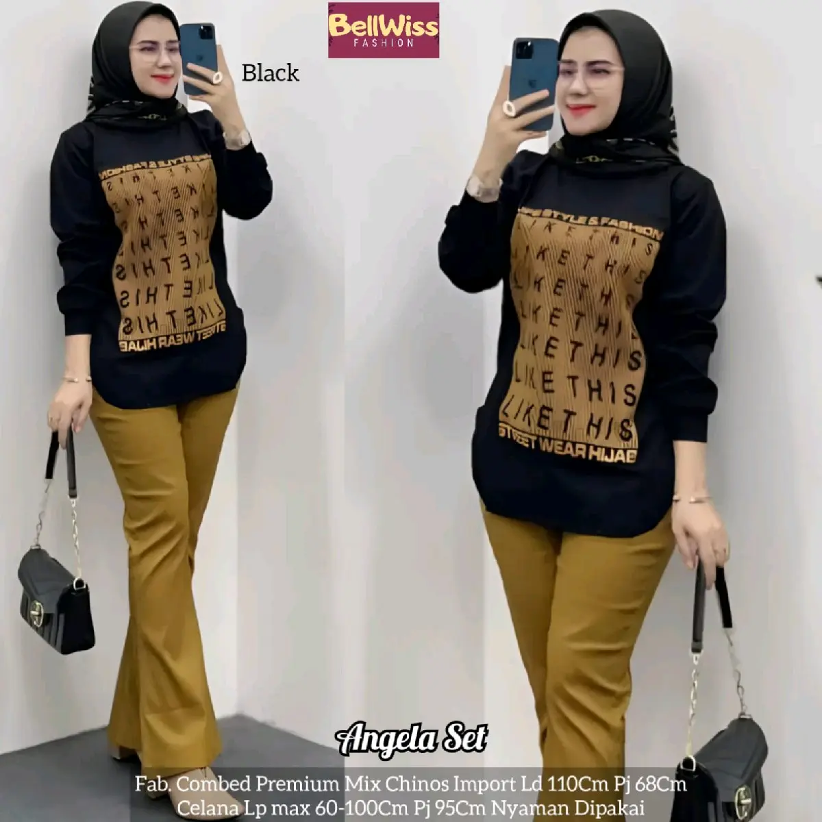 Angela Set (Atasan&Celana) Setelan Wanita Bahan Combed Mix Chinos By Bellwiss