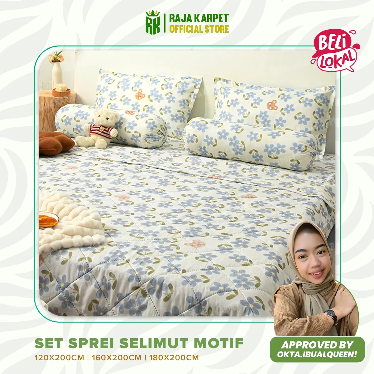 RAJA x OKTA.IBUALQUEEN Sprei Set Bedcover Sarung Bantal Guling Bed Cover Set Sarguntal Single Queen King