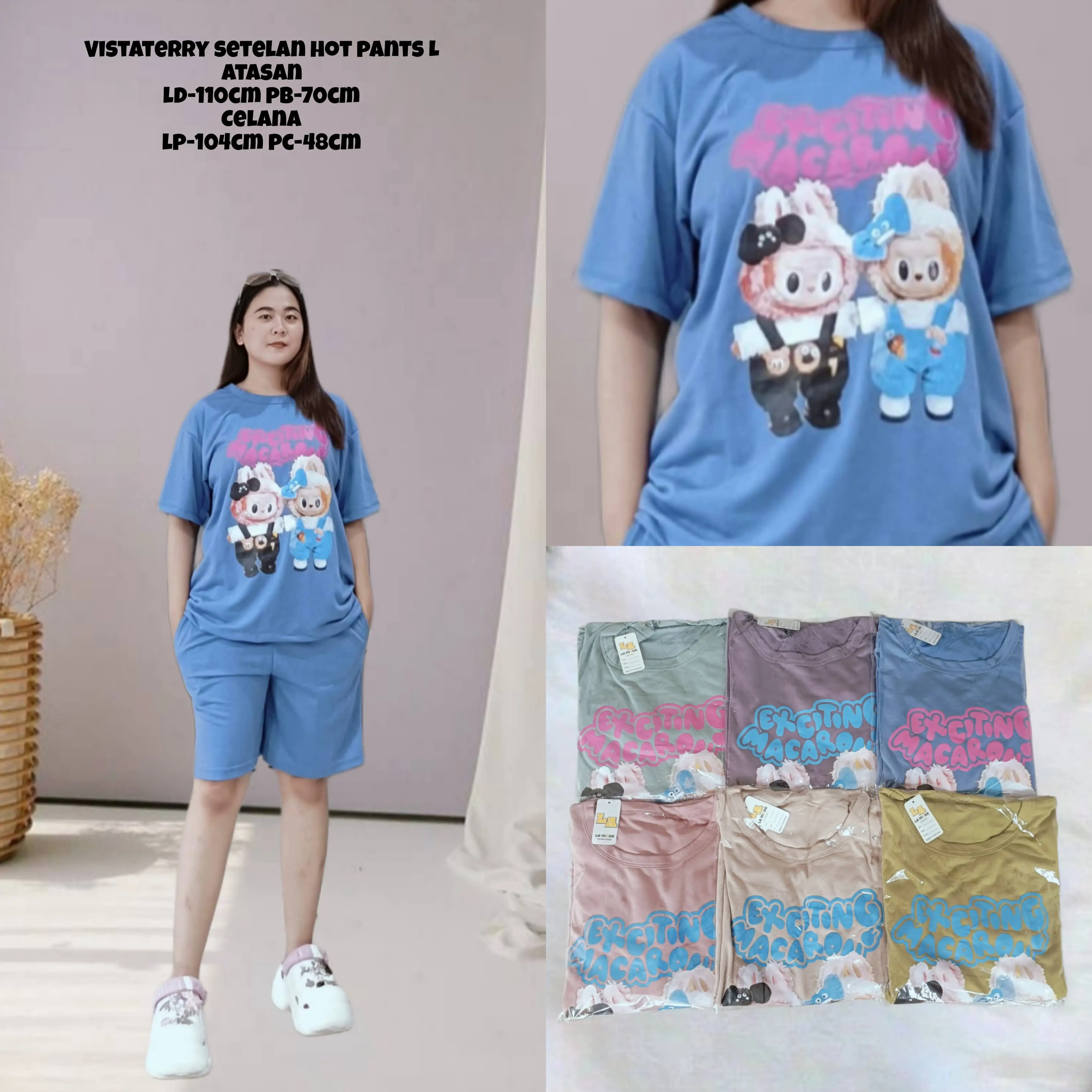 Setelan Baju Vistterry   / One Set Kaos  & Hot Pant WANITA KEKINIAN Model / Stelan  Kaos Celana Pendek Wanita Terbaru bahan adem