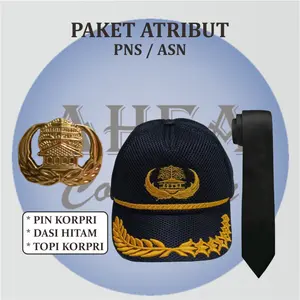 Paket Atribut korpri / PNS Lencana Korpri (Dasi Hitam, Pin Korpri & Topi Korpri)