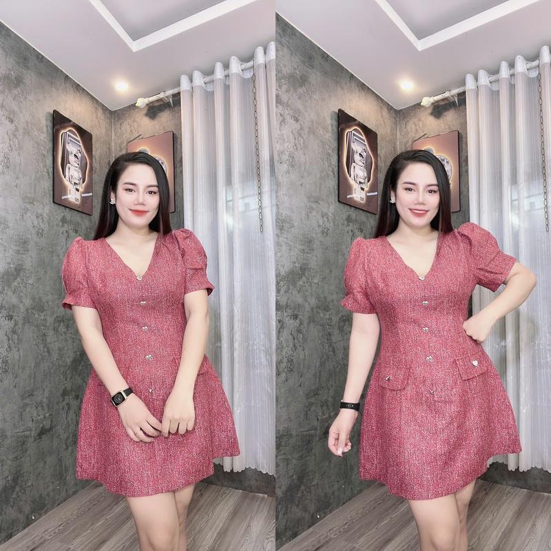 Váy Dạ Cổ Tim Tay Phồng Dáng Xòe Bigsize 55-95kg - Nữ