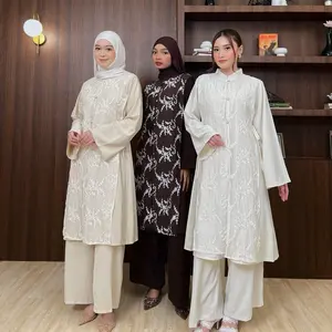 Abeleya Tunik Bordir Silk Airtechhhh Lebaran Terbaru Wanita Nyaman Muslim Busui Katun Kancing