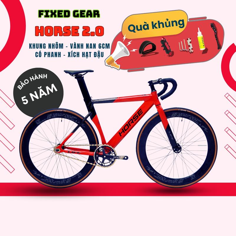 [SALE] Xe Đạp Fixed Gear Life Horse 2.0 Khung Nhôm Vành 6cm Tặng Quà và Phanh - Xe Đạp Tay Cong Thể Thao fixed track bike Sports
