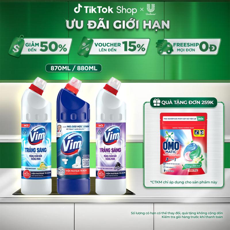Combo 3 Nước Tẩy Bồn Cầu và Nhà Vệ Sinh Vim Trắng Sáng/ Diệt Khuẩn (870ml / 880ml) [1]