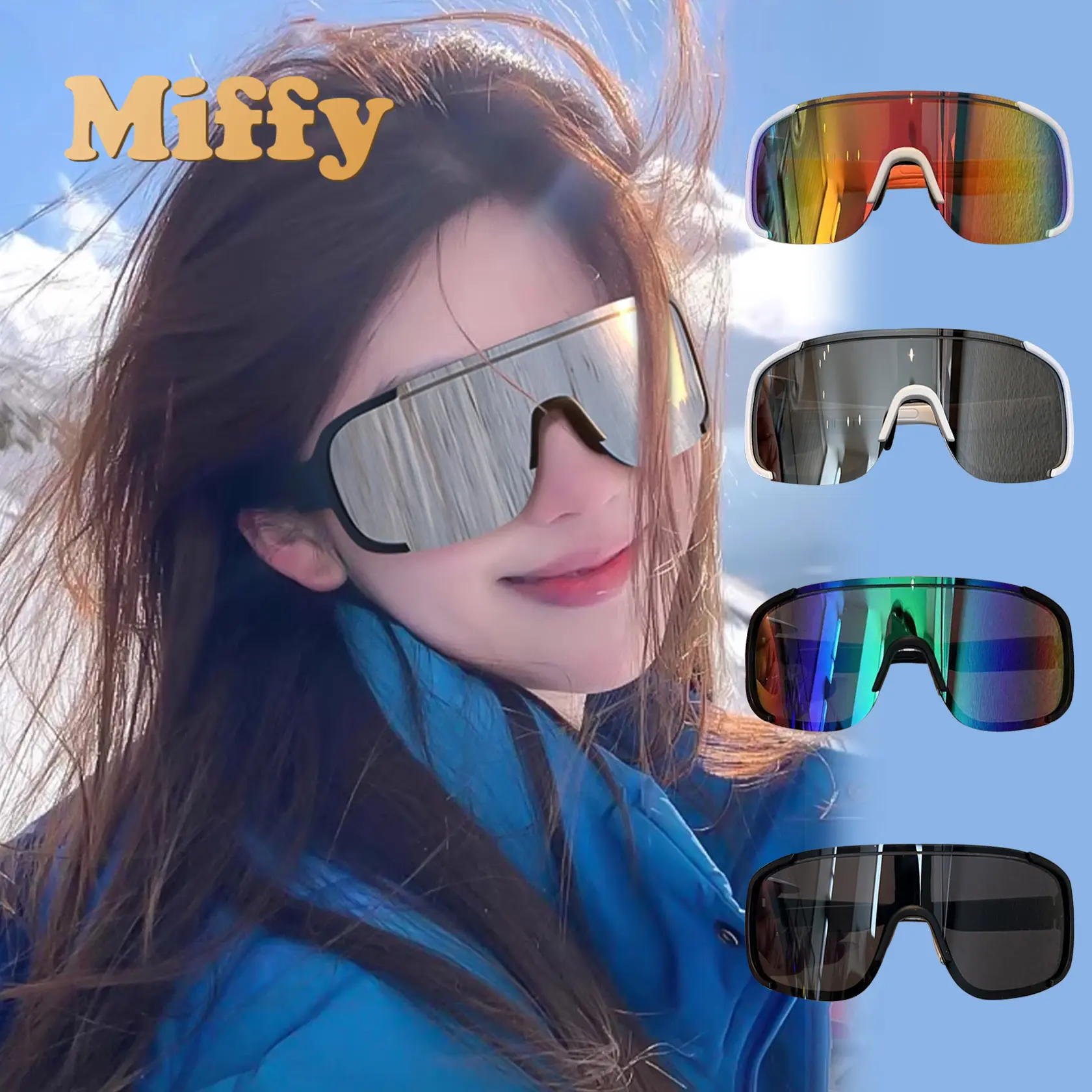 Miffy Kacamata Hitam Futuristic Anti UV400 Kacamata Sepeda Olahraga Hiking Trendy Style