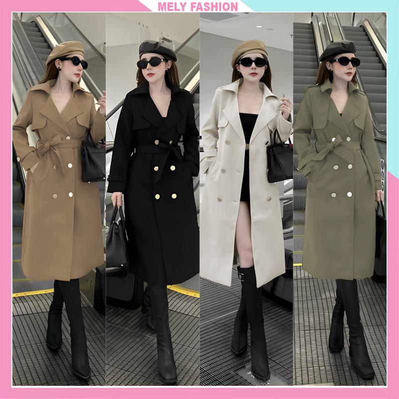  Áo khoác măng tô kaki nữ dáng dài qua gối cổ vest bẻ hai lớp dày dặn tôn dáng trẻ trung sang trọng women đen nâu đậm be nhạt rêu ASM23-01 