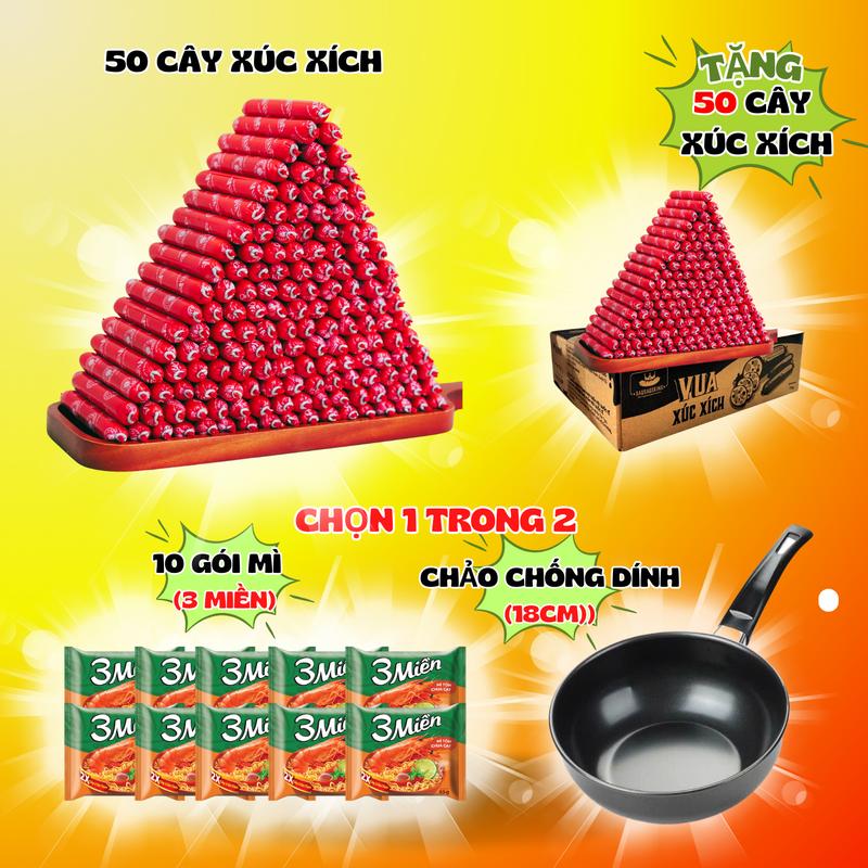  COMBO SIÊU RẺ 2: 50 CÂY XÚC XÍCH ĂN LIỀN VUA KHÔ  SIZE 18gr cây  - Tặng 50 CÂY XÚC XÍCH ĂN LIỀN + 10 gói mì 3 miền - Đồ ăn vặt snack Food ăn liền Thức Ăn ăn liền Thịt đồ ăn nhẹ khô 