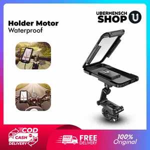 [US] Holder Motor Waterproof Model Stang Dudukan HP Anti Air Stand Holder Handphone Tahan Air Case Smartphone Stang Sepeda Penyangga HP Anti Air Merk CAB