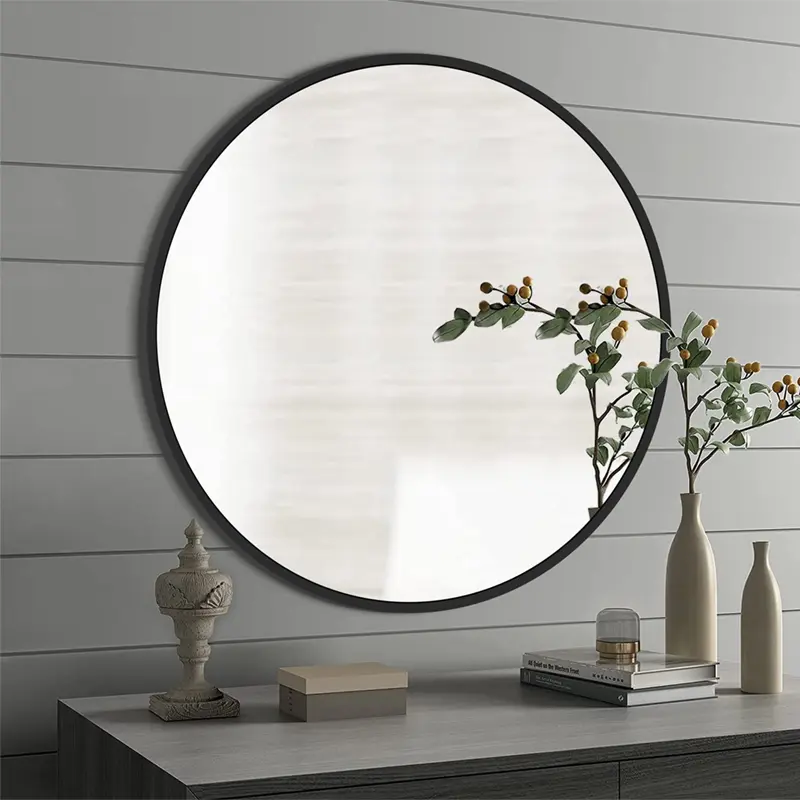 Cermin Dinding Bulat Anti Karat Kaca Premium Putih 30-60cm dengan Rak Handuk Lipat Desain Minimalis untuk Kamar Mandi & Ruang Rias