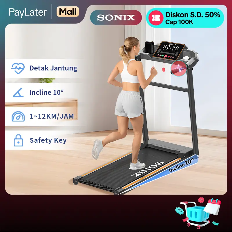 Sonix Incline Listrik Treadmill STR05 Heart Rate Walking Pad Multifungsi Low Power Electric Big LED Display Foldable Running Pad Alat Olahraga