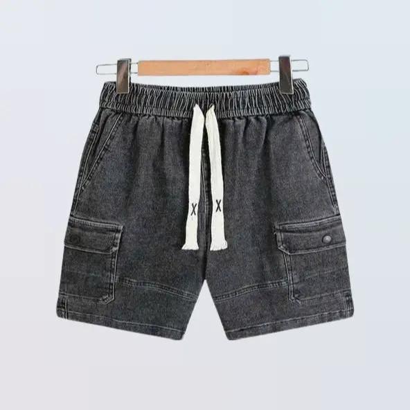  Quần short jean nam xám đậm trơn lưng thun tui hộp chất bò co dãn nhe form skinny QS204 đẹp Menswear Pants Có Túi 