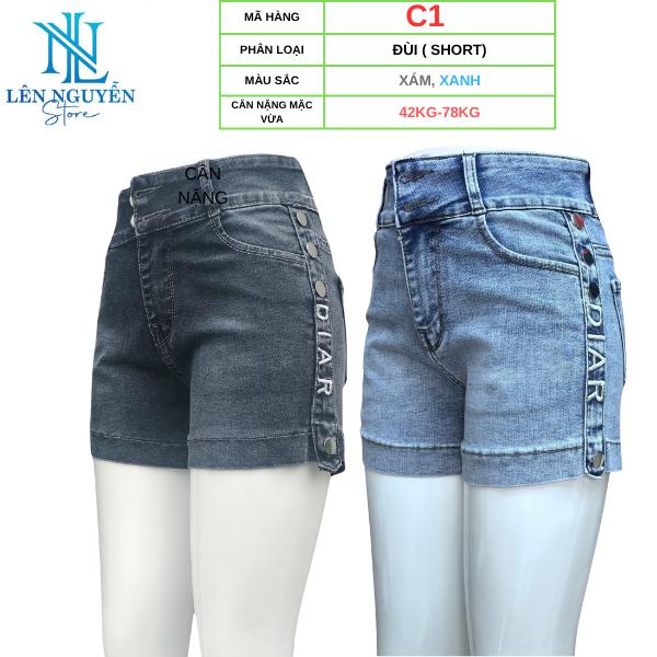  C1   Len Nguyen Store   Quần Jean  Bò  Nữ Đùi  Shot  Lưng Cao 2 Nút Dài 30-35cm Màu Xám Xanh Size 40kg-80kg Thiết Kế Đùi Thêu Nẹp Sườn  Co Giãn Mền Mịn Bigsize Hotgirl Skinny Ống Ôm Trẻ Trung Tự Tin Dễ Phối Đồ. Women Pants Denim 
