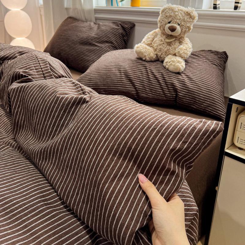 Bộ chăn ga gối cotton đũi gân chất liệu mới họa tiết kẻ sọc caro hiện đại chất liệu thoáng mát mền mại