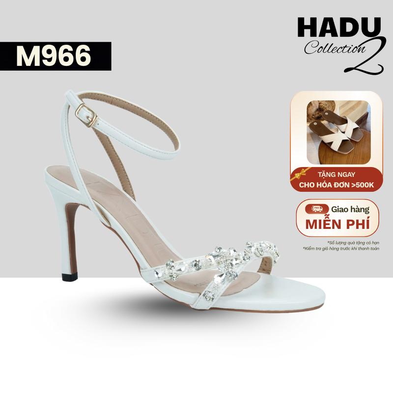 ELEGENCE CHARLES Giày Sandal Cao Gót 7P Quai Chữ V Đính Đá HADU M966 Chất Satin Cao Cấp BH 12T Nữ DéP Shoes Cao Su Quai Hậu Jean