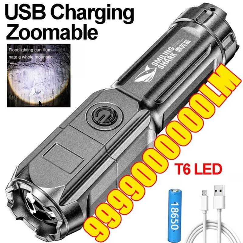 (Camping and Fishing)Portable USB Rechargeable T6 Flashlight ABS Strong ...