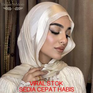 Selendang Chiffon Berlipat Wanita Baharu dengan Corak Berjalur, Hijab Semula Jadi, Tidak Mudah Kedut, Tidak Perlu Diseterika, Termasuk Klip Pengikat