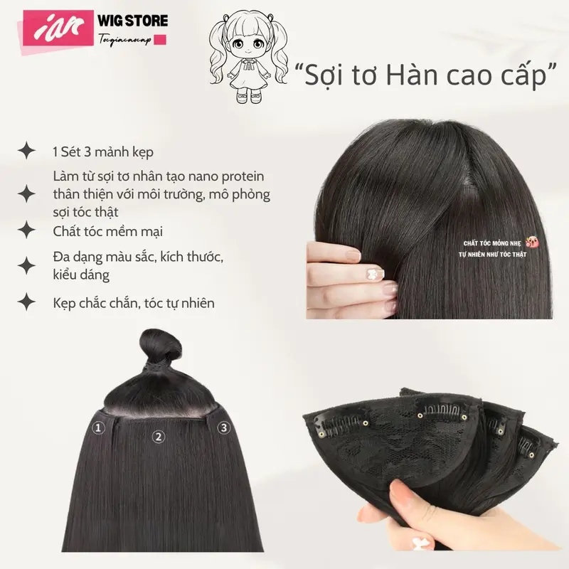 Sét tóc 3 mảnh kẹp thẳng cao cấp, dệt từ tơ hàn quốc hiện đại Women 1
