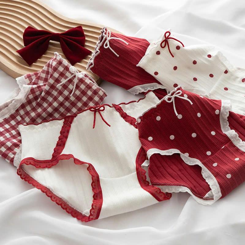 Set 10 Quần Lót Nữ Cotton Giá Rẻ Họa Tiết Chấm Bi Đỏ Dễ Thương Đáng Yêu