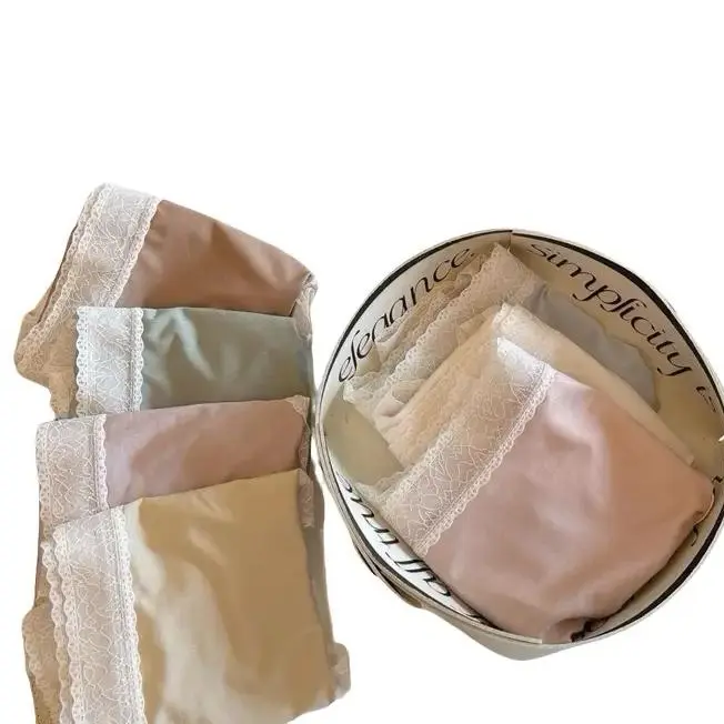 A2 French Style Ice Silk Satin Lace Mid Waist Panties. Buy 3 Free 1 (can mix)