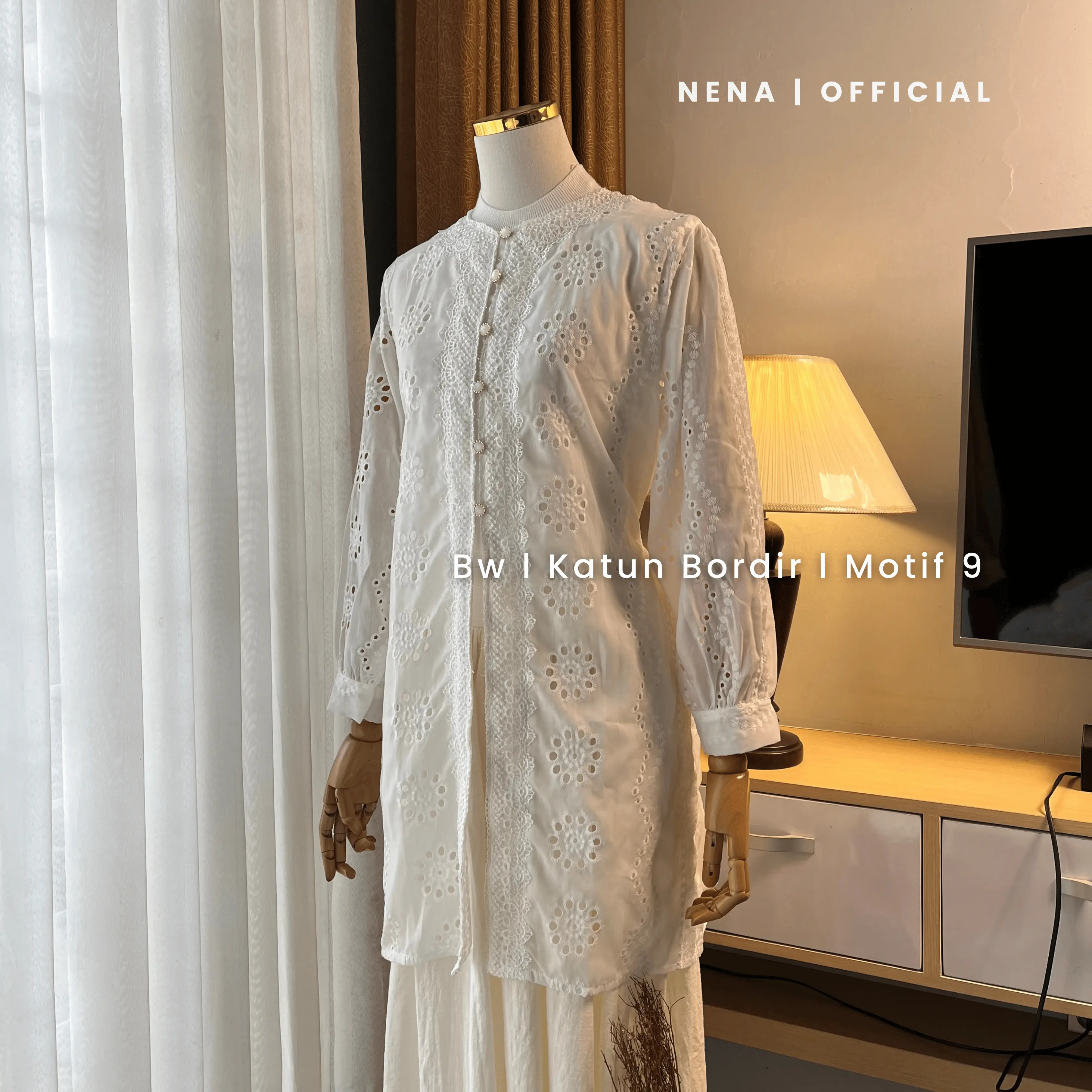 Broken White Cotton Hole Bordir Motif 9