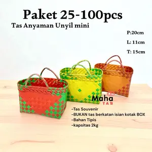 Paket Hemat 25-100 Pcs Tas Anyaman Unyil mini bahan tipis- Ukuran 22x11x16,5cm - Belanja Wanita