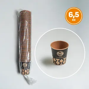 [ISI 50pcs] Paper Cup KRAFT Coklat 6,5 Oz / Gelas Kertas Tahan Panas untuk Kopi Teh - Polos/Motif