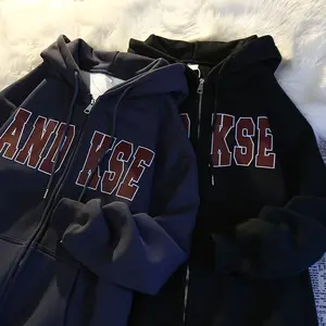 Hoodie Jacket Oversize For Wanita dan Pria Keren SIMPLE Logo ANDKSE (2XL XL L M S)Zip Jaket Suiter Jumbo Bigsize Harajuku Urban Korean Style Biru tua Suwiter Distro Hoody