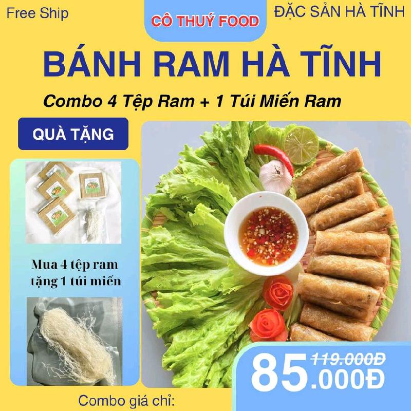 Tặng Miến Combo 4 tệp Bánh Ram Hà Tĩnh Cô Thúy Food loại Đặc Biệt Tặng Kèm Túi Miến Ram chuyên biệt làm Nem