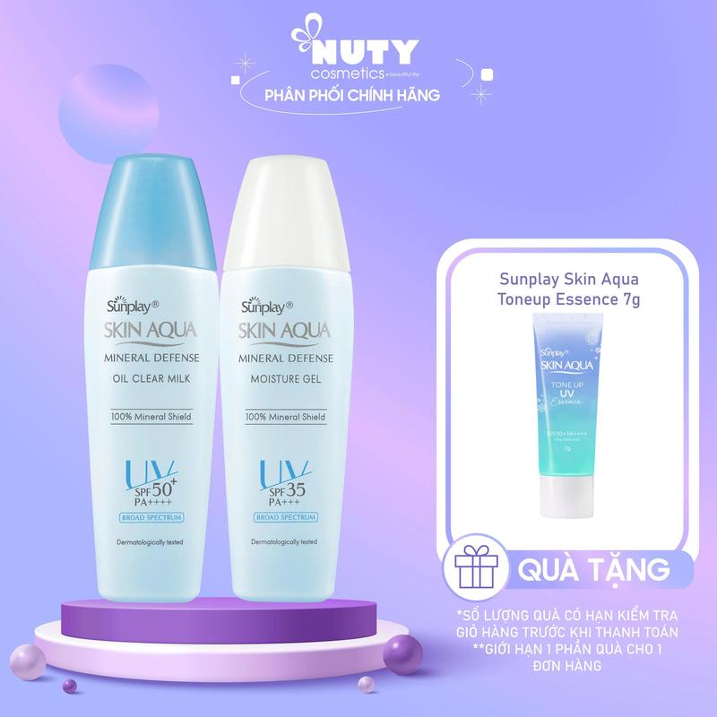 [Tặng KCN 7g] Kem Chống Nắng Vật Lý Sunplay Mineral Defense Oil Clear Milk/Gel  SPF50+ PA++++ (25g) | NUTY cosmetics beautiful life