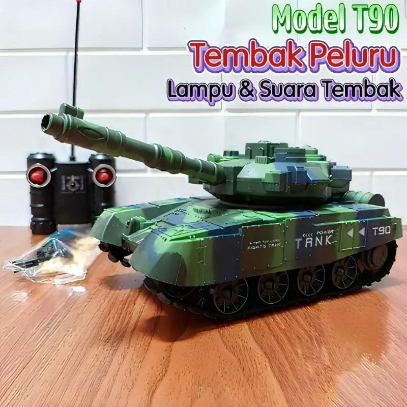 RC War Tank Militer Remote Control T90 Tentara Tembak Peluru Plastik Mainan - Mobil Mobilan Tank Baja Military Army Remot Kontrol ada Lampu dan Suara Baterai Cas Miniatur Diecast Miniatur Anak Cowok Laki Laki Edukasi 2