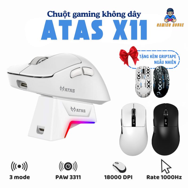  Chuột gaming không dây ATAS X11 PRo  - 3 chế độ kết nối - Mắt đọc PAW3311 -  Hỗ trợ App macro - Dock sạc - Màn hình TFT 