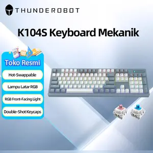 Thunderobot K104s Mechanical Keyboard Gaming Terbaik 104 Tombol Kabel RGB Backlight Lampu Depan Hot Swappable Anti Ghosting Stabilizer Presisi Red Blue Switch
