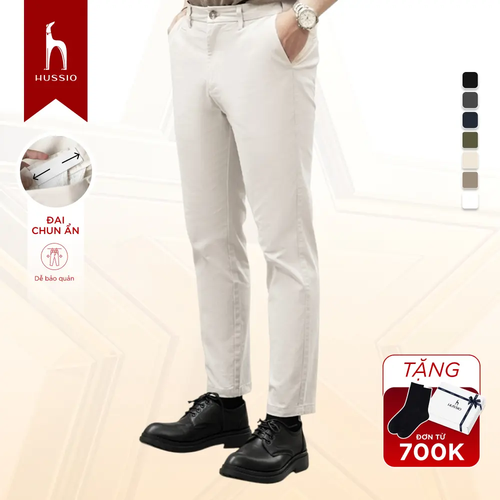 Quần nam CHINOS vải KAKI nhung, co giãn, mềm mịn, thanh lịch - HUSSIO