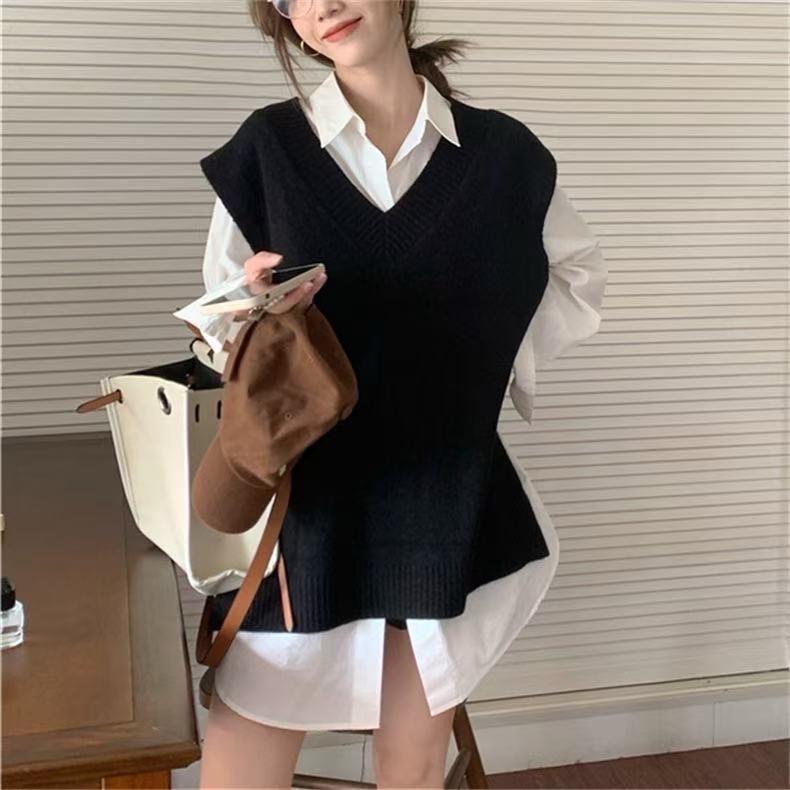 ÁO LEN gile dệt kim cổ V fom thụng phong cách vintage dễ mix đồ BIGSIZE