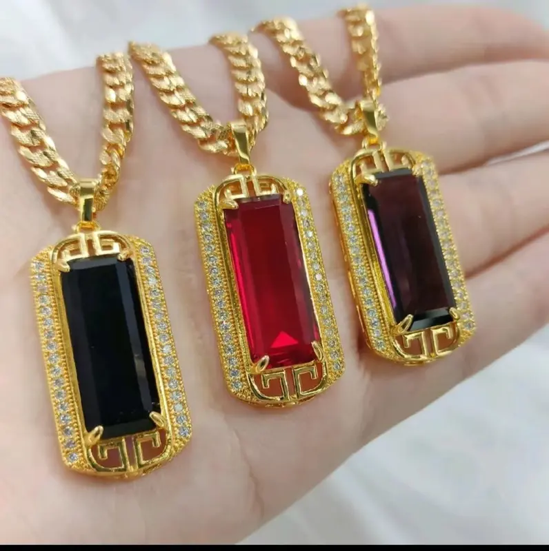 Kalung Perhiasan wanita permata merah ,hitam,ungu,biru panjang kalung 60 cm    Rantai Gold 0