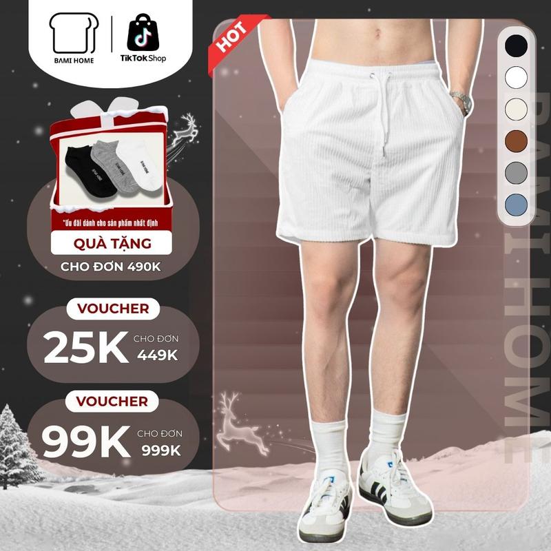 Quần short nam chất vải nhung gân dày dặn lưng thun co giãn form dáng năng động dễ phối đồ QNG02 BAMIHOME store