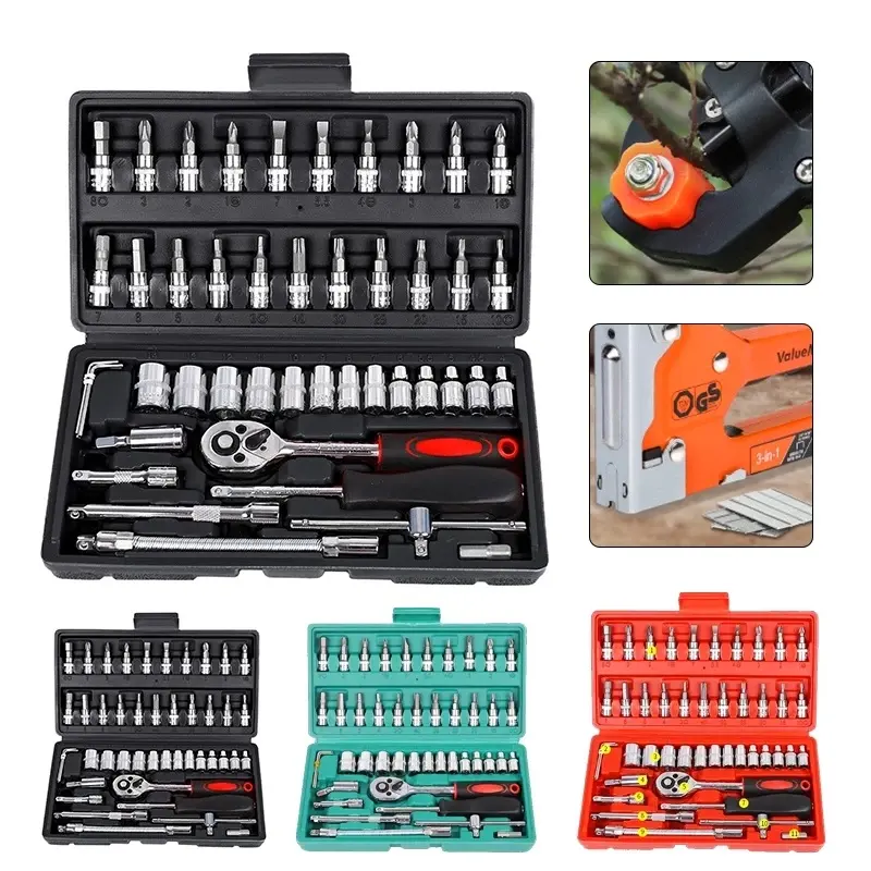 Kunci Sok Set 46 Pcs Kunci 27 Kunci 40 Kunci 10 Socket Wrench Mata Obeng Dilengkapi Box Penyimpanan - Kunci L Set Lengkap Kunci Sok Pas Set Tool Mobil Motor / Universal Lengkap 1