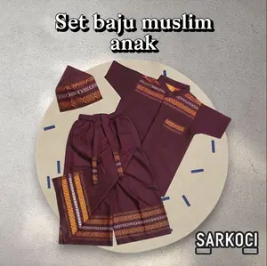 Baju Stelan Muslim Anak laki-laki - Sarkoci Anak Cowok Usia 1-12 Tahun Motif dongala Bahan Katun - Sarkoci Anak Muslim - Sarung Koko Peci anak Tangan Pendek