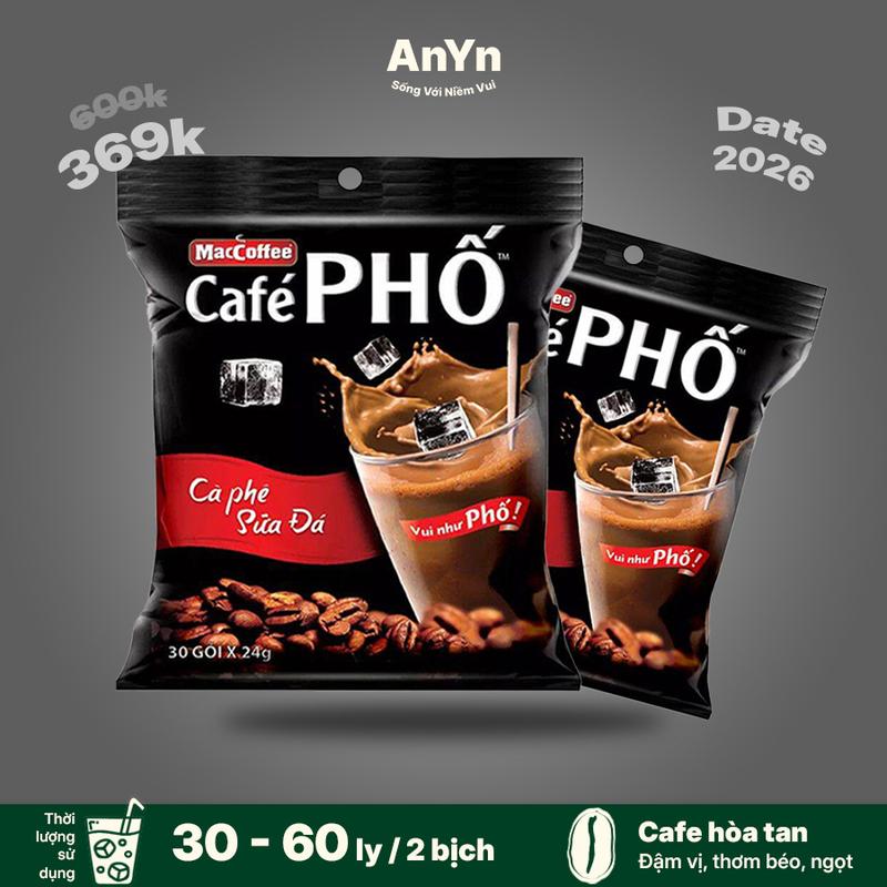 Combo 2 gói Cafe Phố cà phê sữa đá gói lớn 720g Coffee Bột hòa tan