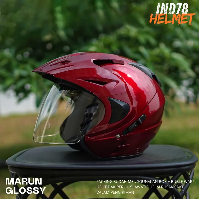 INK HELM HALF FACE JP8 EDITION DOUBLE VISOR KACAMATA FREE STIKER PACKING BOX - MARUN GLOSSY 0