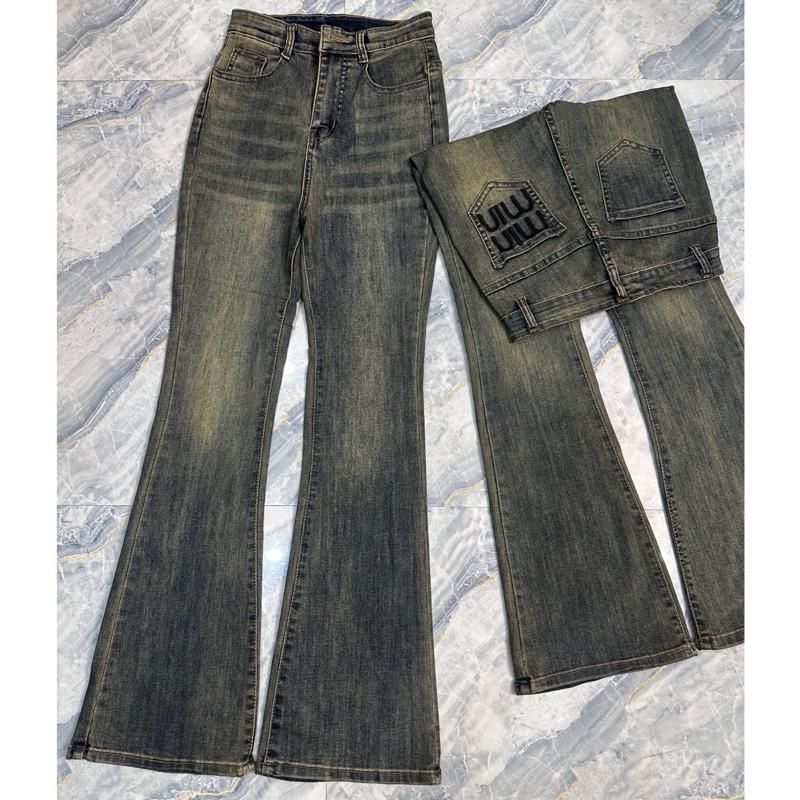 Dài 100cm 1454 Quần Jeans Ống Loe Màu Bụi Thêu Túi