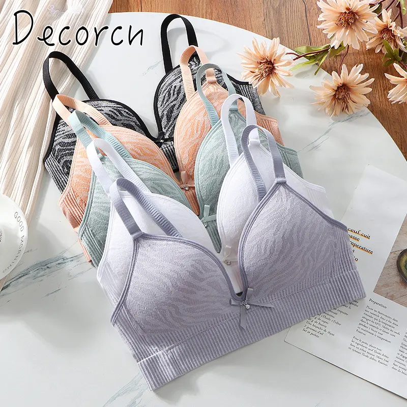 Đồ Lót Không Gọng, Áo Ngực Ngực Nữ, Thoải Mái Và Mềm Mại, Áo Sơ Mi Này Có Khung Vẫn Bị Kẹp Ở Mặt Trước. Bra Women Kem Cam 2