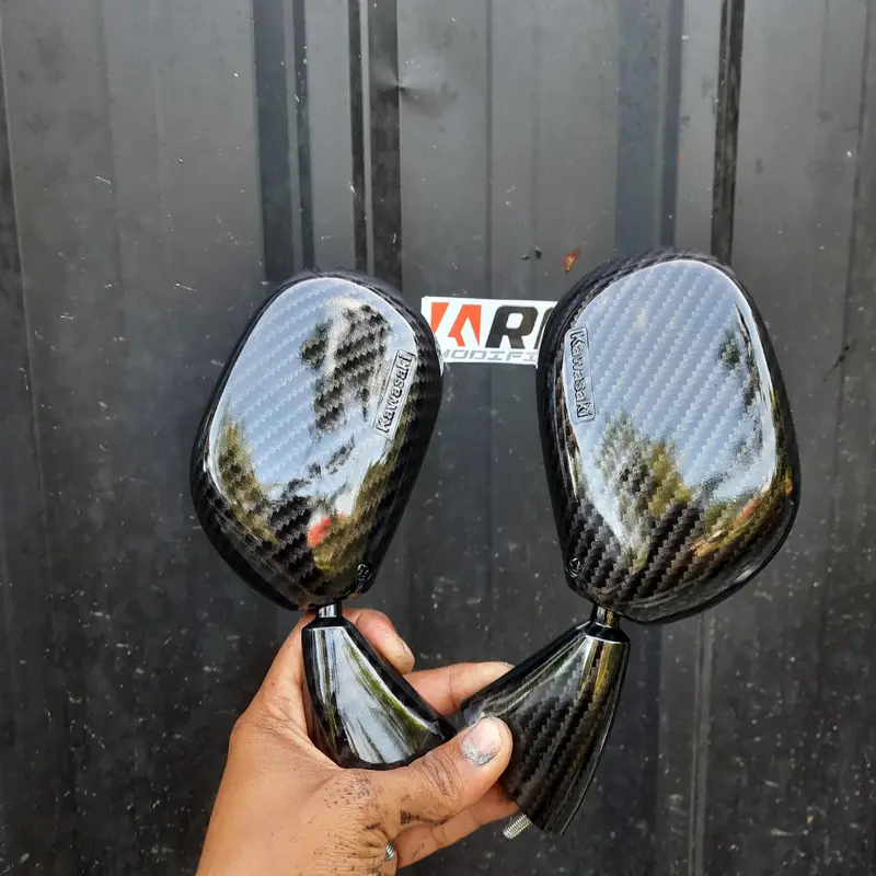 Aksesoris Spion Ninja RR Old Carbon Kaca Spion Original Kawasaki Repaint Carbon untuk Motor 2