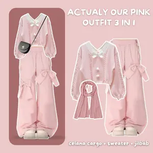 RB 33 Baju Wanita Terbaru OOTD kekinian Oneset remaja korean style rok jodda| cardigan | hijab | 3 IN1 hijab set murah