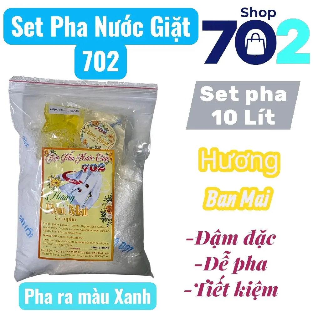 Bột pha nước giặt 702 .Tự pha tại nhà tiện lợi tiết kiệm, gói pha đuợc 10 lít. Làm Sạch, Vệ Sinh